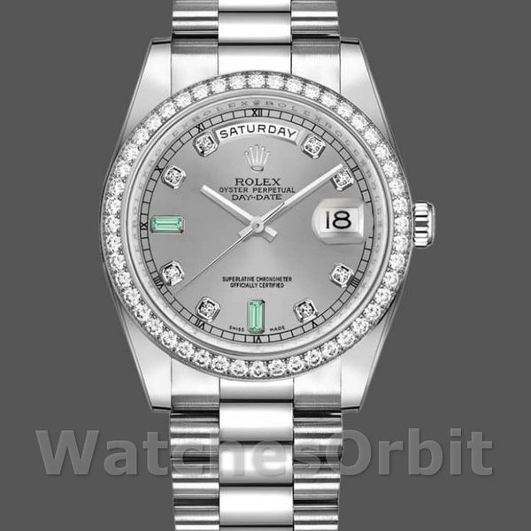 Replica Rolex Day-Date 36mm Unisex-118346-Rhodium Grey Dial Rhodium Grey