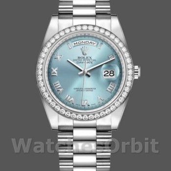 Replica Rolex Day-Date 36mm Unisex-118346-Roman-Ice Blue Dial Ijsblauw