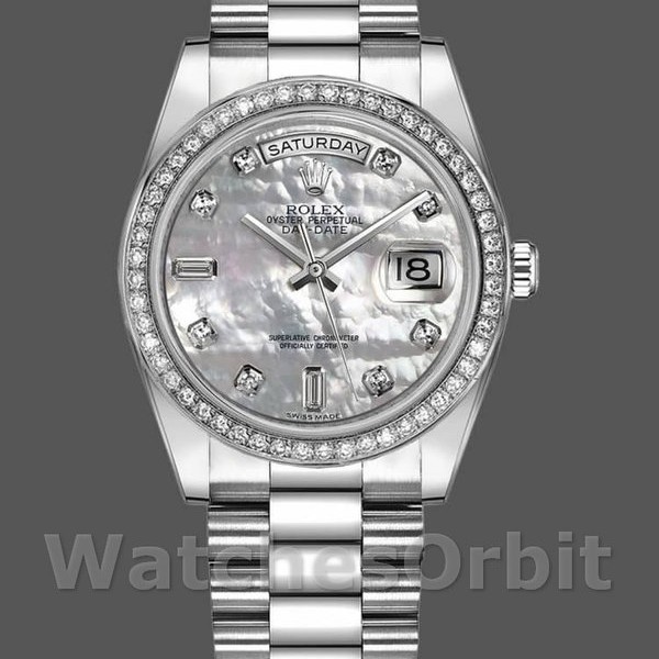 Replica Rolex Day-Date 36mm Unisex-118346-White MOP Dial MOP