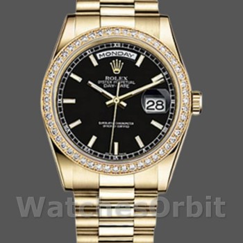 Replica Rolex Day-Date 36mm unisex-118348-zwarte wijzerplaat zwart<br />