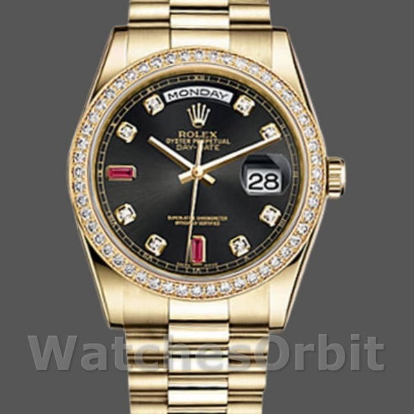 Replica Rolex Day-Date 36mm Unisex-118348-Zwart Diamond Dial Zwart<br />
