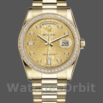 Replica Rolex Day-Date 36mm Unisex-118348-Champagne Jubilee Diamond Dial-Goud Champagne