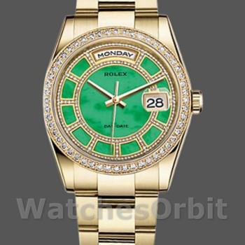 Replica Rolex Day-Date 36mm unisex-118348-Green Dial-Yellow Gold Green
