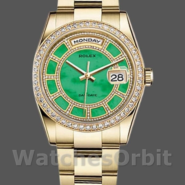 Replica Rolex Day-Date 36mm unisex-118348-Green Dial-Yellow Gold Green