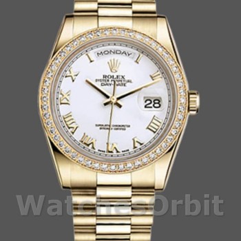 Replica Rolex Day-Date 36mm Unisex-118348-Witte Romeinse cijfers Wijzerplaat Wit<br />