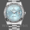 Replica Rolex Day-Date 36mm Unisex-118366-Ice Blue Dial-Diamond Bezel Ijsblauw