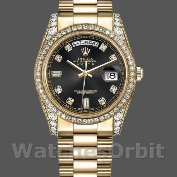 Replica Rolex Day-Date 36mm Unisex-118388-Zwart Diamond Dial Zwart<br />