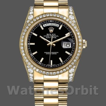 Replica Rolex Day-Date 36mm Unisex-118388-Zwarte Index Dial Zwart