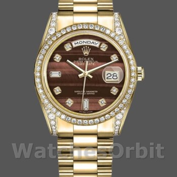 Replica Rolex Day-Date 36mm Unisex-118388-Bull's Eye-Bruine wijzerplaat Bruin<br />