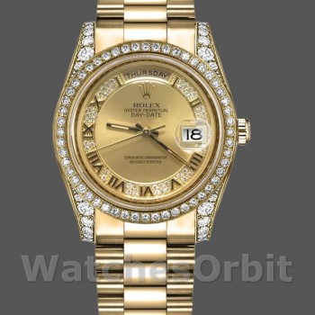 Replica Rolex Unisex's Day-Date 36mm Unisex-118388-Champagne Diamond Dial-Geel Goud