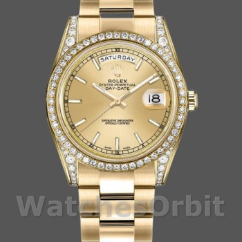 Replica Rolex Day-Date 36mm Unisex-118388-Champagne Index Dial Champagne