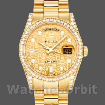 Replica Rolex Unisex's Day-Date 36mm Unisex-118388-Champagne Jubilee Diamond Dial-Geel Goud