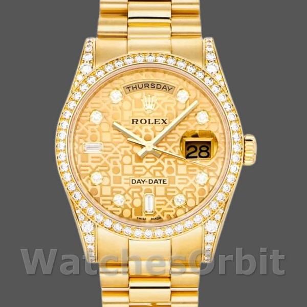 Replica Rolex Unisex's Day-Date 36mm Unisex-118388-Champagne Jubilee Diamond Dial-Geel Goud