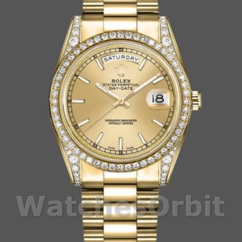 Replica Rolex Day-Date 36mm Unisex-118388-Diamant Bezel-Champagne Index Dial Champagne