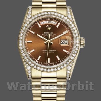 Replica Rolex Day-Date 36mm Unisex-118388-Diamant Bezel-Chocolade Bruin Wijzerplaat Chocolade Bruin <br />