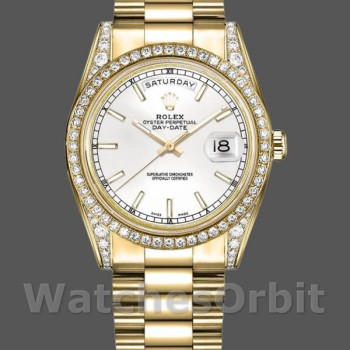 Replica Rolex Day-Date 36mm Unisex-118388-Diamant Bezel-Witte Wijzerplaat Wit<br />
