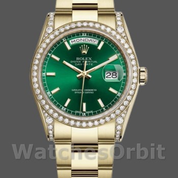 Replica Rolex Day-Date 36mm unisex-118388-diamant-dezel-groen index wijzerplaat groen