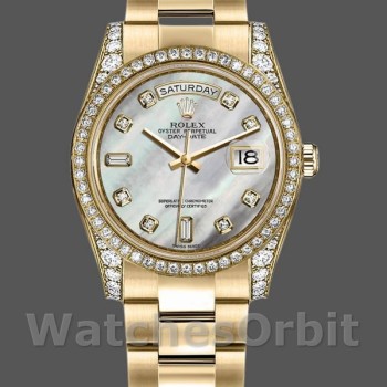 Replica Rolex Day-Date 36mm Unisex-118388-White MOP-Diamond Dial MOP