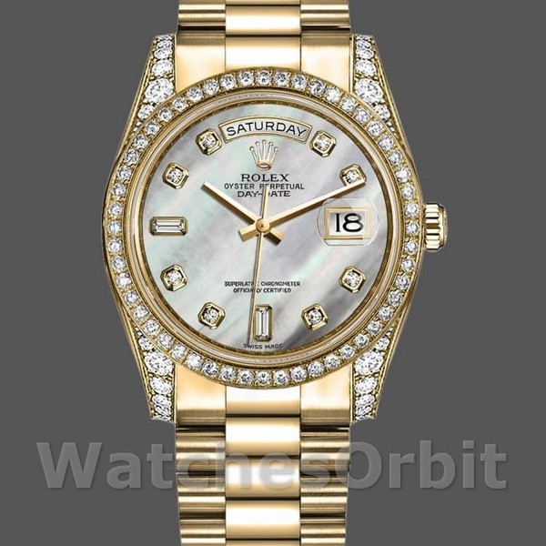 Replica Rolex Day-Date 36mm Unisex-118388-Witte Parelmoer-Diamant wijzerplaat MOP