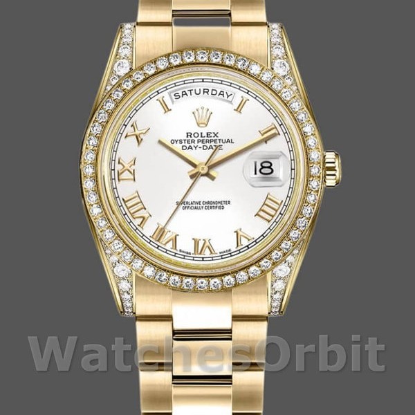 Replica Rolex Day-Date 36mm Unisex-118388-Witte Romeinse cijfers Wijzerplaat Wit<br />