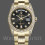 Replica Rolex Day-Date 36mm Unisex-118388 Geelgoud-Zwarte Diamanten Wijzerplaat Zwart