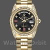 Replica Rolex Day-Date 36mm Unisex-118388 Geelgoud-Zwarte Diamant Robijnen Wijzerplaat Zwart