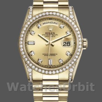 Replica Rolex Day-Date 36mm Unisex-118388 Geelgoud-Kampagne wijzerplaat Champagne