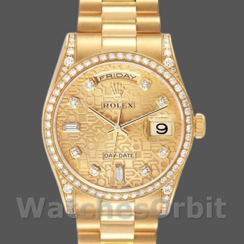 Replica Rolex Day-Date 36mm Unisex-118388 Geelgoud-Champagne Diamanten Wijzerplaat