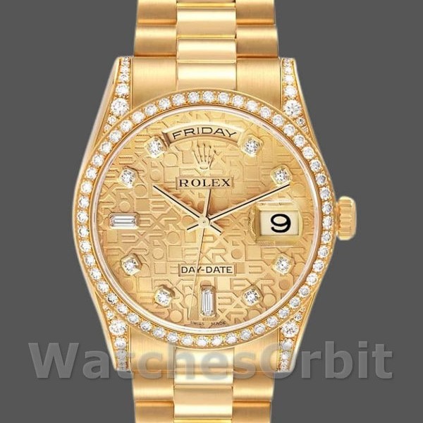 Replica Rolex Day-Date 36mm Unisex-118388 Geelgoud-Champagne Diamanten Wijzerplaat