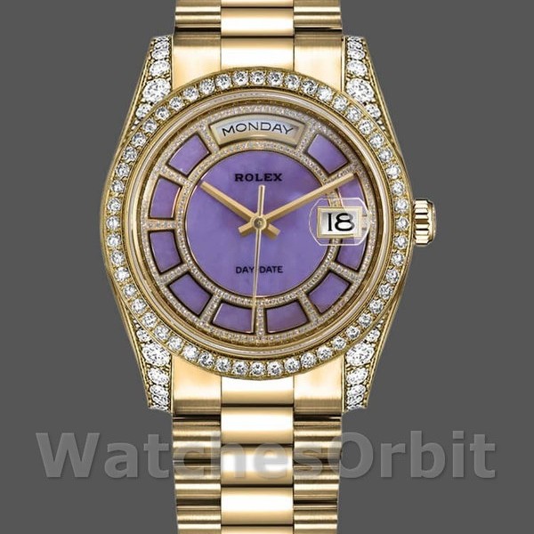 Replica Rolex Day-Date 36mm Unisex-118388 Geelgoud-Lavendelpaarse wijzerplaat Paars<br />