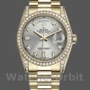 Replica Rolex Day-Date 36mm Unisex-118388 Geelgoud-Zilver Diamanten Wijzerplaat Zilver
