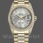 Replica Rolex Day-Date 36mm Unisex-118388 Geelgoud-Zilver Diamanten Wijzerplaat Zilver