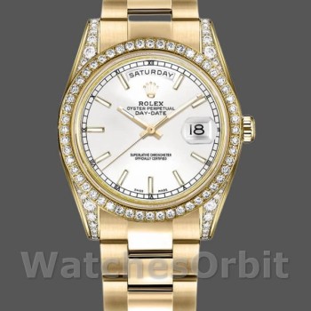 Replica Rolex Day-Date 36mm Unisex-118388 Geelgoud-Witte wijzerplaat Wit<br />