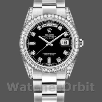Replica Rolex Day-Date 36mm Unisex-118389-Diamant Bezel-Zwart Diamond Dial Zwart<br />