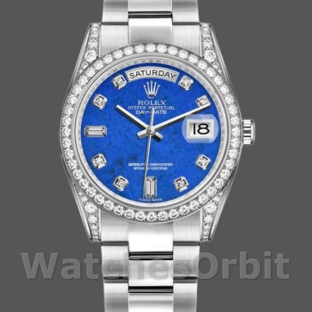 Replica Rolex Day-Date 36mm Unisex-118389-Diamant Bezel-Blauwe Wijzerplaat Blauw<br />