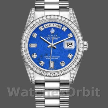Replica Rolex Day-Date 36mm Unisex-118389-Diamant Bezel-Lapis Lazuli Blue Dial Blauw<br />