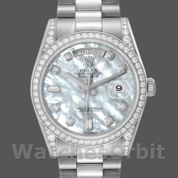 Replica Rolex Day-Date 36mm Unisex-118389-Diamant Bezel-MOP Witte Wijzerplaat MOP