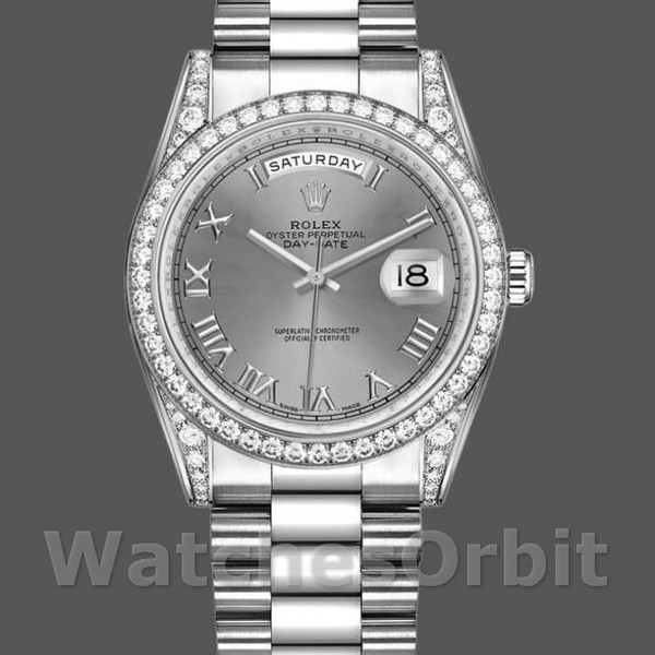 Replica Rolex Day-Date 36mm Unisex-118389-Rhodium Grey Romeinse cijfers Wijzerplaat Rhodium Grey<br />