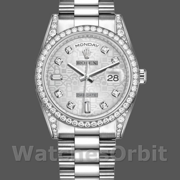 Replica Rolex Day-Date 36mm Unisex-118389-Zilver Jubileum Diamond Dial Zilver