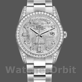 Replica Rolex Day-Date 36mm unisex-118389-Witgoud-Meteoriet Grijze Wijzerplaat Meteoriet<br />