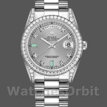 Replica Rolex Day-Date 36mm Unisex-118389-Wit Goud-Zilveren Wijzerplaat Zilver