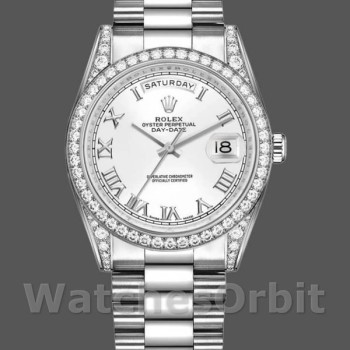 Replica Rolex Day-Date 36mm Unisex-118389-Witgoud-Witte Romeinse Cijfer Wijzerplaat Wit