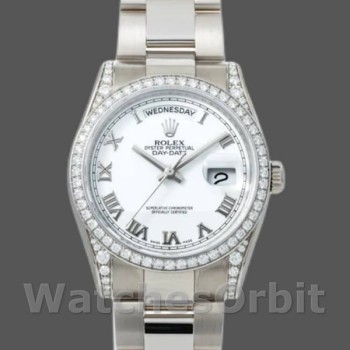 Replica Rolex Day-Date 36mm Unisex-118389-Witte Romeinse cijfers Wijzerplaat Wit