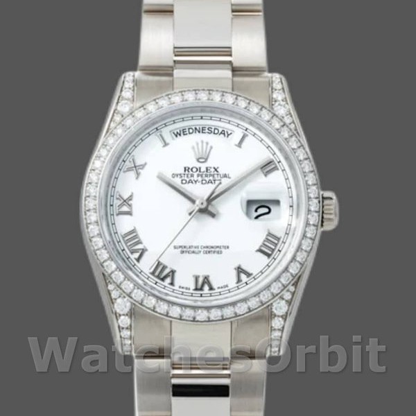 Replica Rolex Day-Date 36mm Unisex-118389-Witte Romeinse cijfers Wijzerplaat Wit