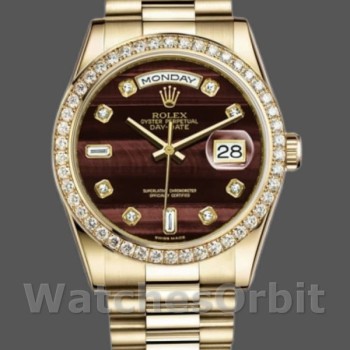 Replica Rolex Day-Date 36mm voor heren-118398-Bulls Eye-Bruin met diamanten wijzerplaat<br />