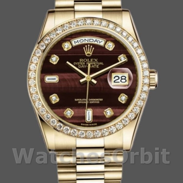 Replica Rolex Day-Date 36mm voor heren-118398-Bulls Eye-Bruin met diamanten wijzerplaat<br />