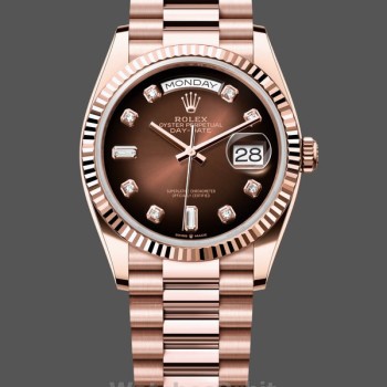 Replica Rolex Day-Date 36mm Unisex-128235-Everose Gold-Brown Ombre Diamond Dial Bruin
