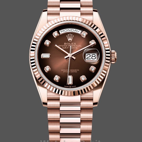 Replica Rolex Day-Date 36mm Unisex-128235-Everose Gold-Brown Ombre Diamond Dial Bruin