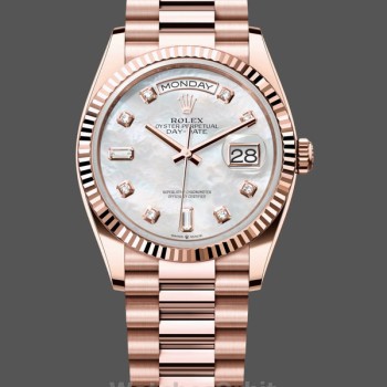 Replica Rolex Day-Date 36mm unisex-128235-Everose Goud-MOP Wijzerplaat MOP