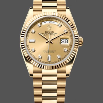 Replica Rolex Day-Date 36mm Unisex-128238 0008-Gefleerde lunette-Kampanje Diamanten Wijzerplaat Champagne